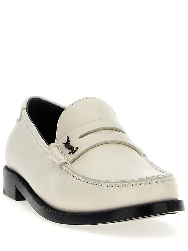 Saint Laurent Men's Monogram Penny Smooth Leather Loafers White