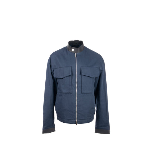 Hermes size 46 jacket with leather detail navy / black