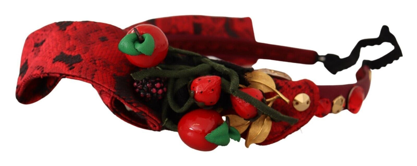 Dolce & Gabbana Red Tiara Berry Fruit Crystal Bow Hair Diadem Women's Headband