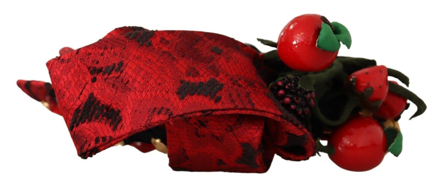 Dolce & Gabbana Red Tiara Berry Fruit Crystal Bow Hair Diadem Women's Headband