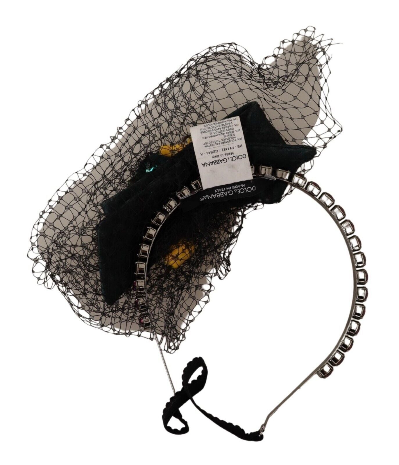 Dolce & Gabbana Silver Tiara Crystals Fruits Black Mesh Diadem Women's Headband