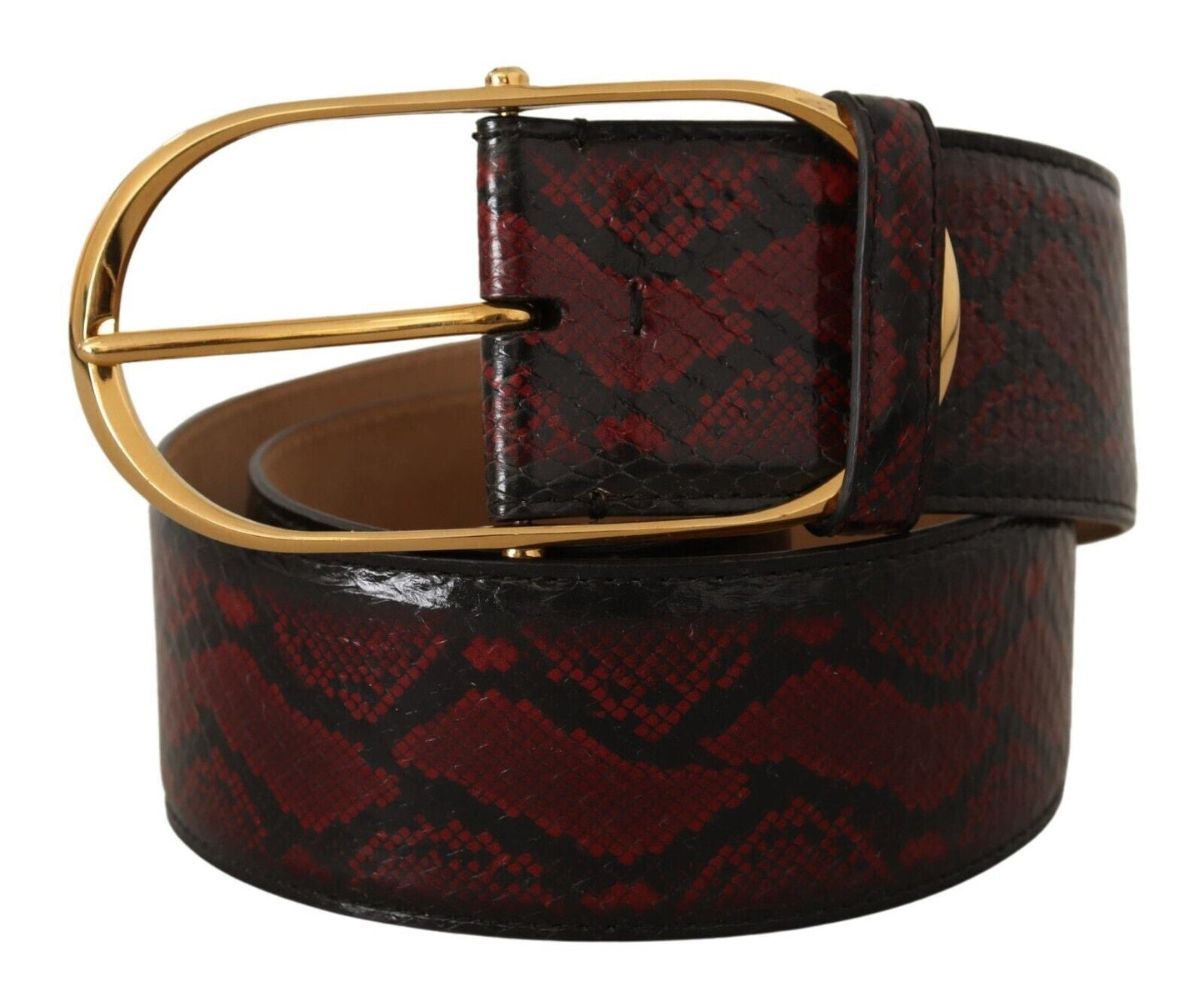 Dolce & Gabbana Red Exotic Leather Gold Oval Buckle Women's Belt