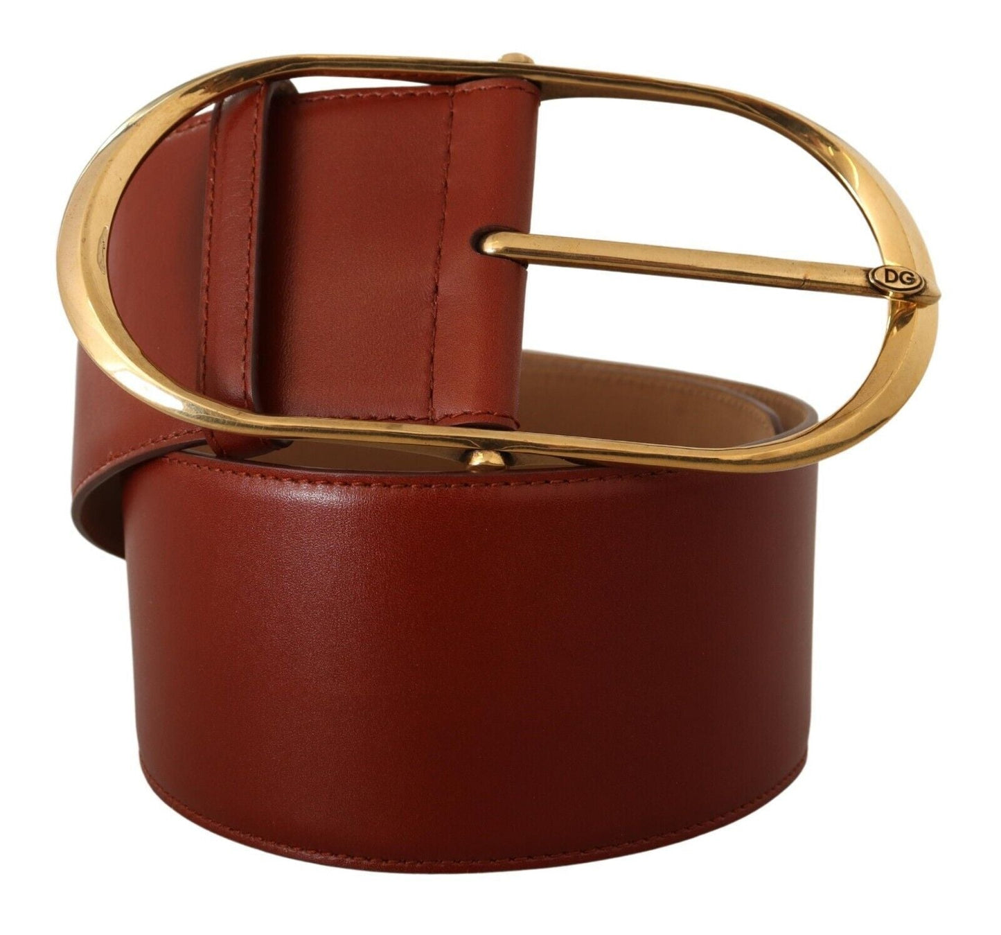Dolce & Gabbana Maroon Leather Gold Metal Oval Buckle Women's Belt