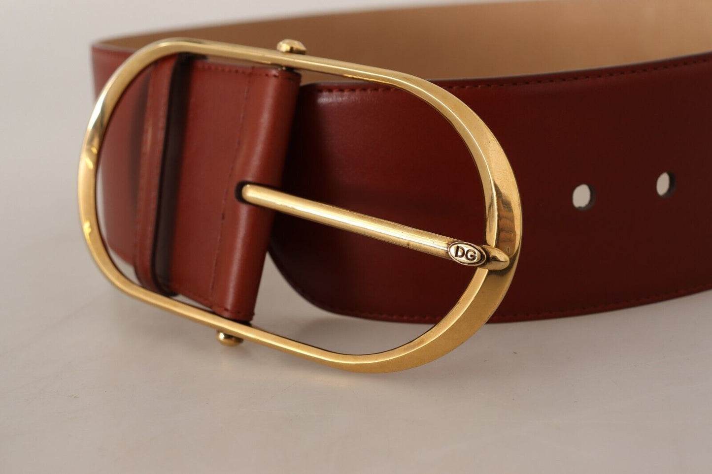 Dolce & Gabbana Maroon Leather Gold Metal Oval Buckle Women's Belt