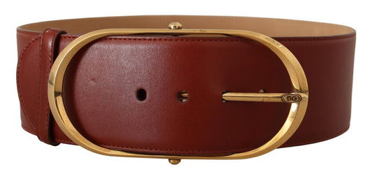 Dolce & Gabbana Maroon Leather Gold Metal Oval Buckle Women's Belt