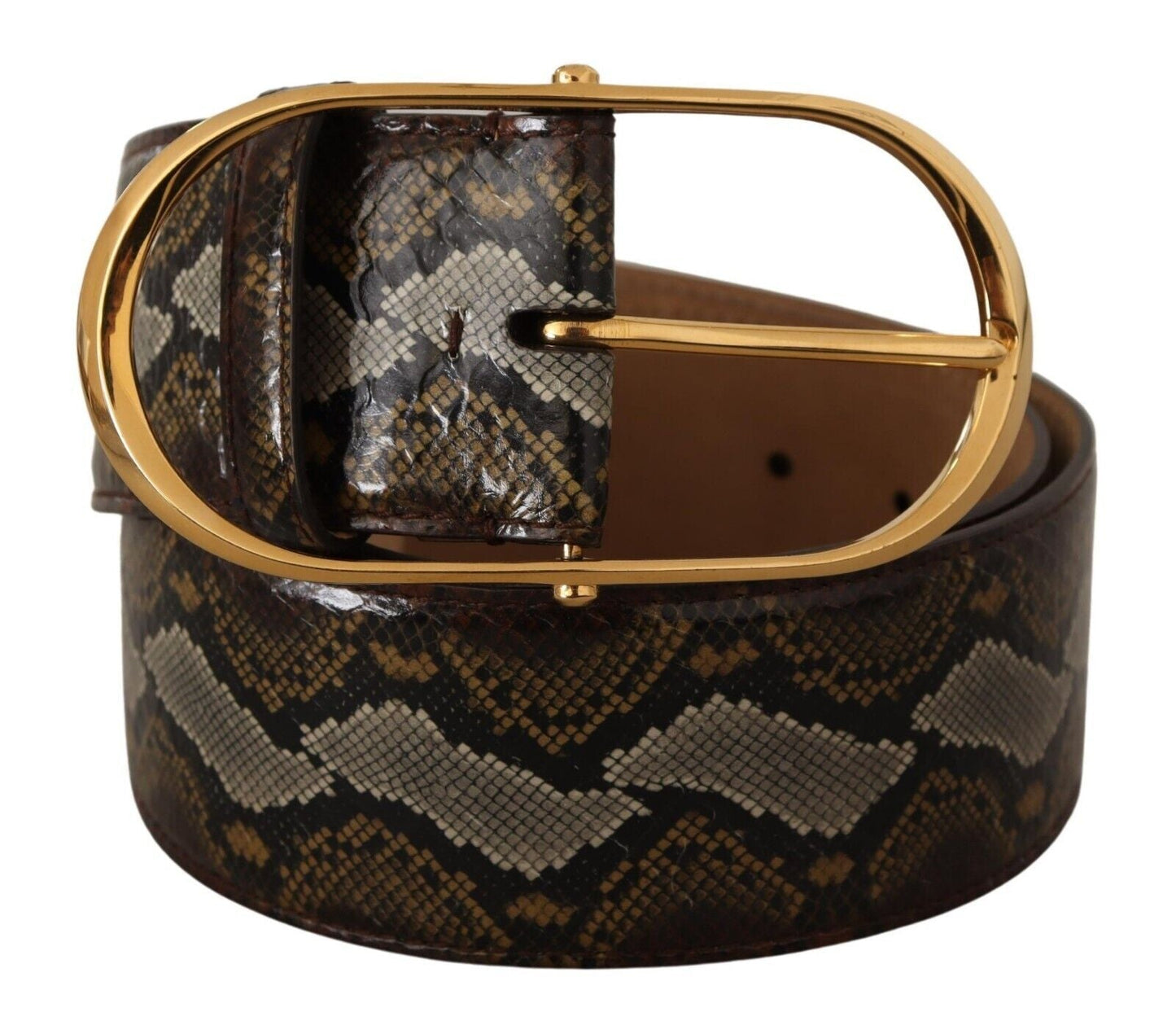 Dolce & Gabbana Brown Python Leather Gold Oval Buckle Women's Belt