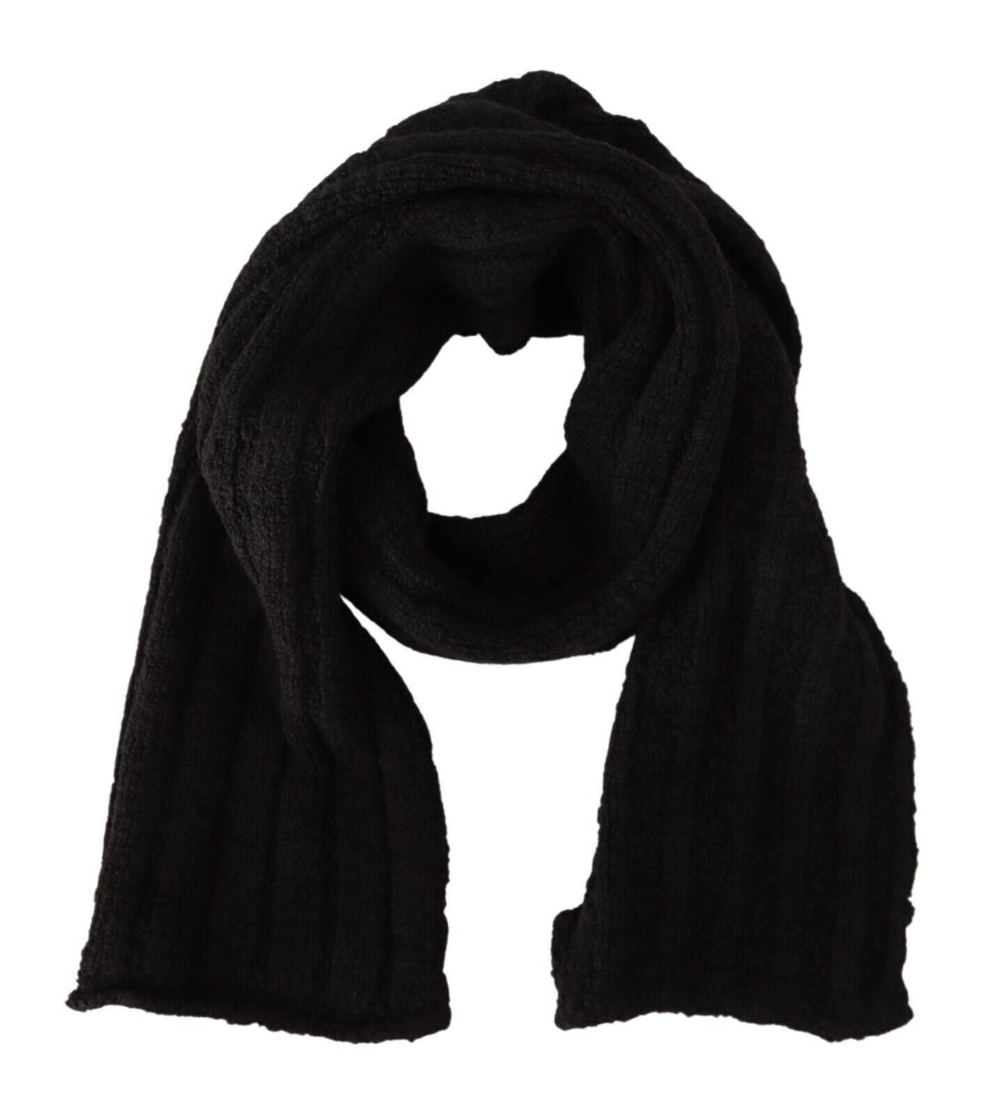 Dolce & Gabbana Black Virgin Wool Knitted Unisex Warmer Shawl Women's Scarf
