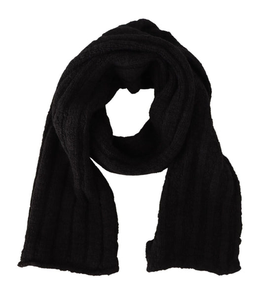 Dolce & Gabbana Black Virgin Wool Knitted Unisex Warmer Shawl Women's Scarf