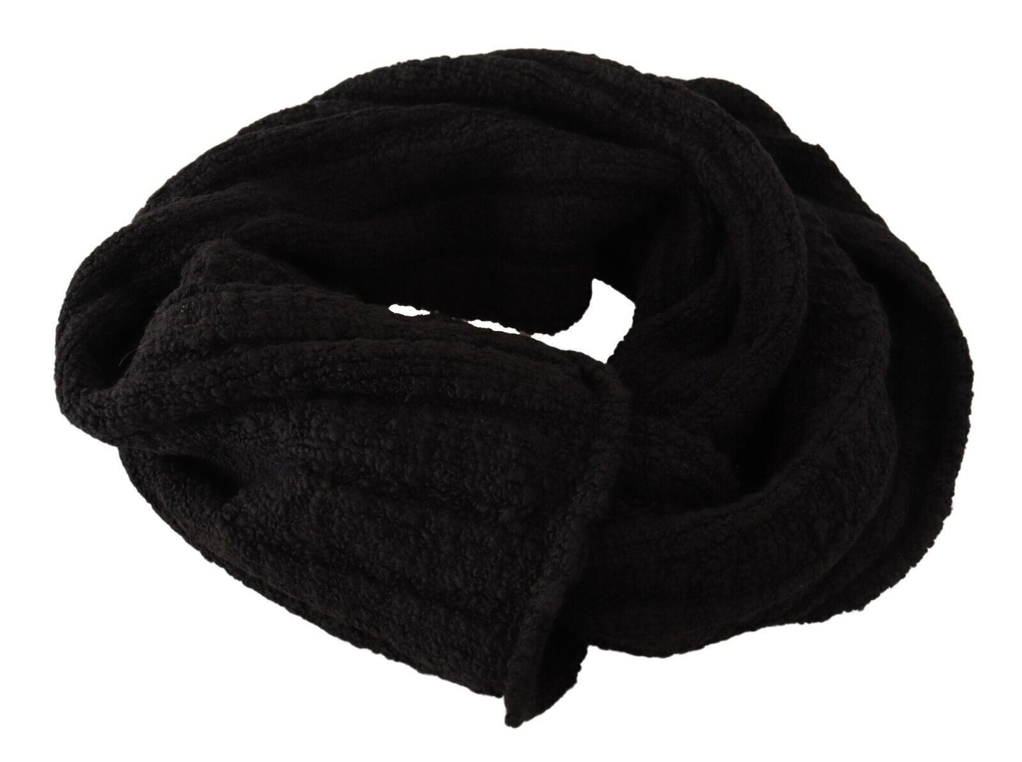Dolce & Gabbana Black Virgin Wool Knitted Unisex Warmer Shawl Women's Scarf