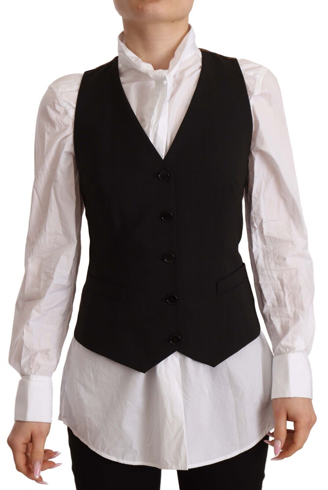 Dolce & Gabbana Black Button Down Sleeveless Vest Polyester Women's Top