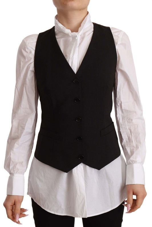 Dolce & Gabbana Black Button Down Sleeveless Vest Polyester Women's Top