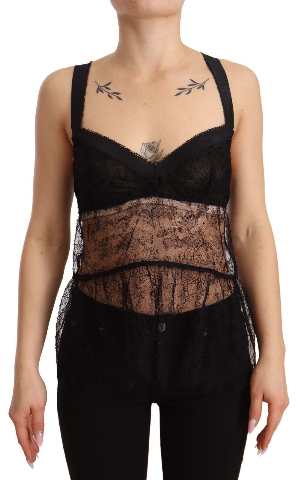 Dolce & Gabbana Black Silk Lace Babydoll Nylon Lingerie Women's Top