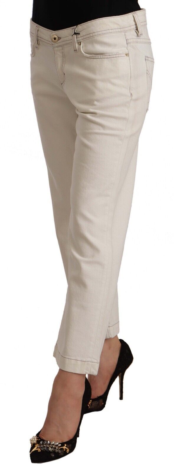 Dolce & Gabbana Off White Cotton Flared Cropped Denim Women's Jeans