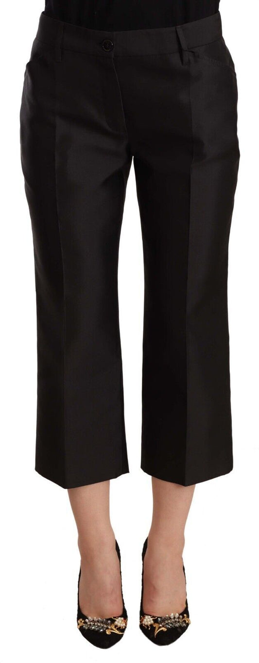 Dolce & Gabbana Black 100% Silk Flared Cropped Women's Pants