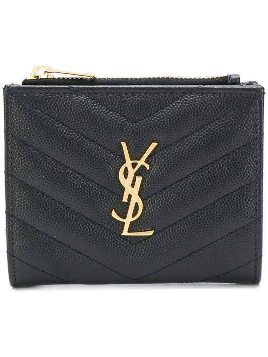 Saint Laurent Women Cassandre Matelassé Bi-Fold Wallet In Grain De Poudre Leather