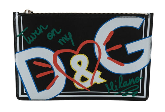 Dolce & Gabbana Black DG Print Mens Zipper Coin Purse Leather Men's Wallet
