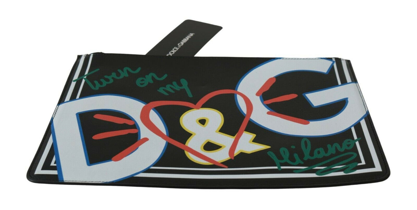 Dolce & Gabbana Black DG Print Mens Zipper Coin Purse Leather Men's Wallet