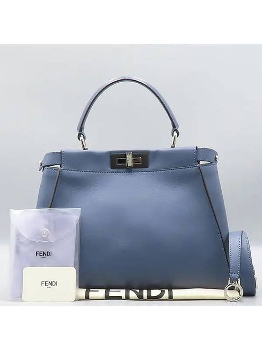 Fendi 8BN290 Blue leather PEEKABOO regular tote bag shoulder strap 2WAY