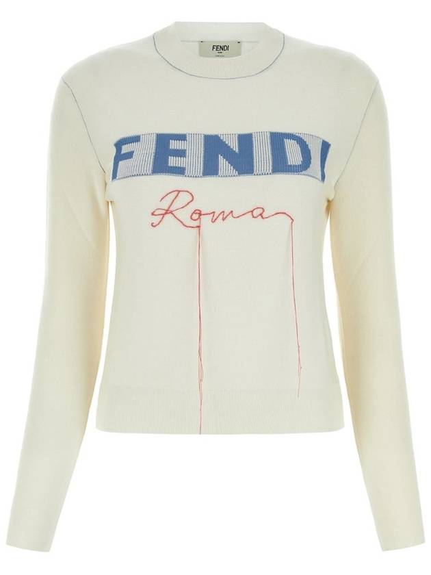 Fendi Logo Cashmere Blend Knit Top White