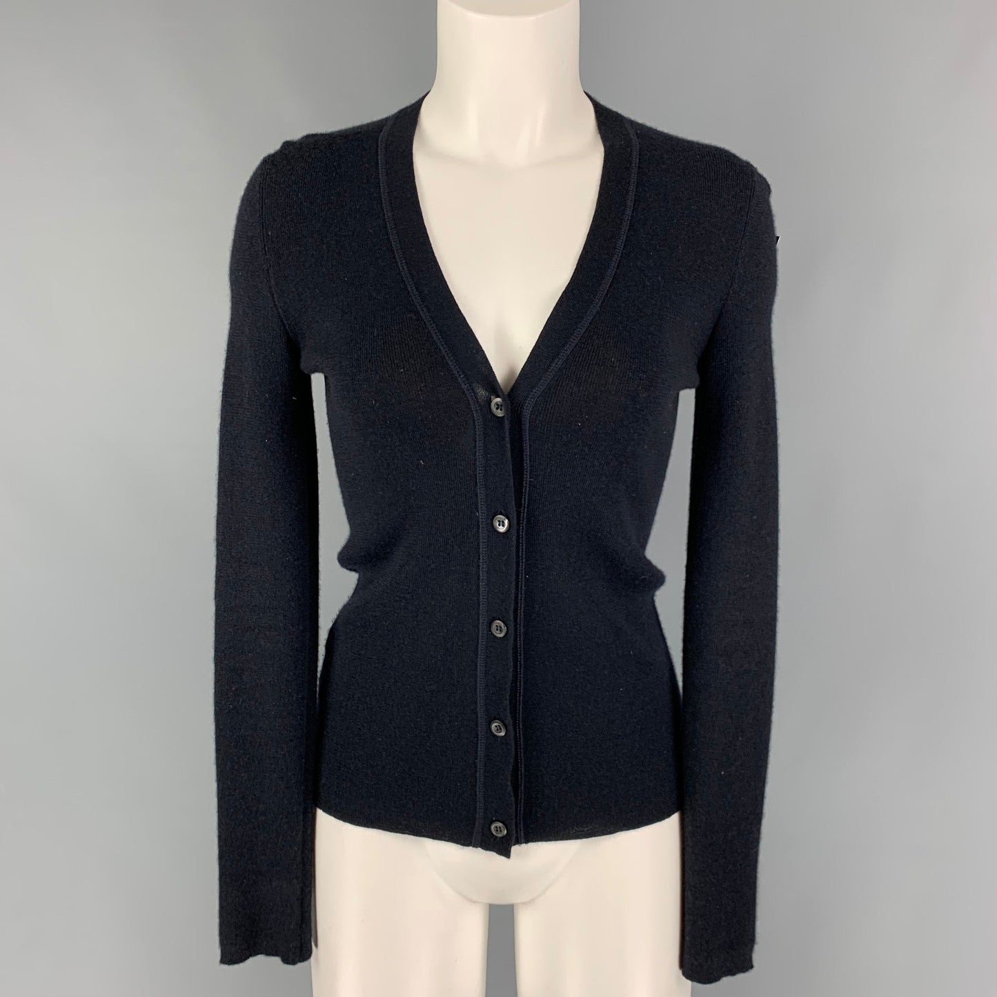 PRADA Size 4 Black Cashmere Silk V-Neck Cardigan