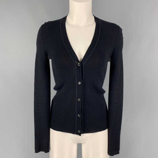 PRADA Size 4 Black Cashmere Silk V-Neck Cardigan