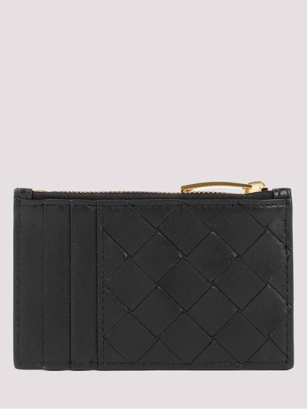 Bottega Veneta Intrecciato Zipper Leather Card Wallet Black
