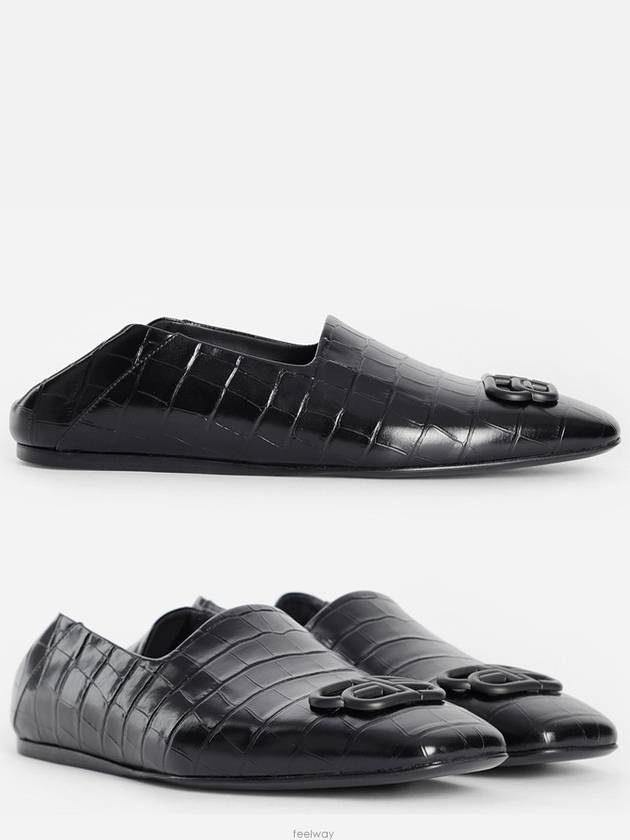 Balenciaga BB Logo Crocodile Embossed Mule Black