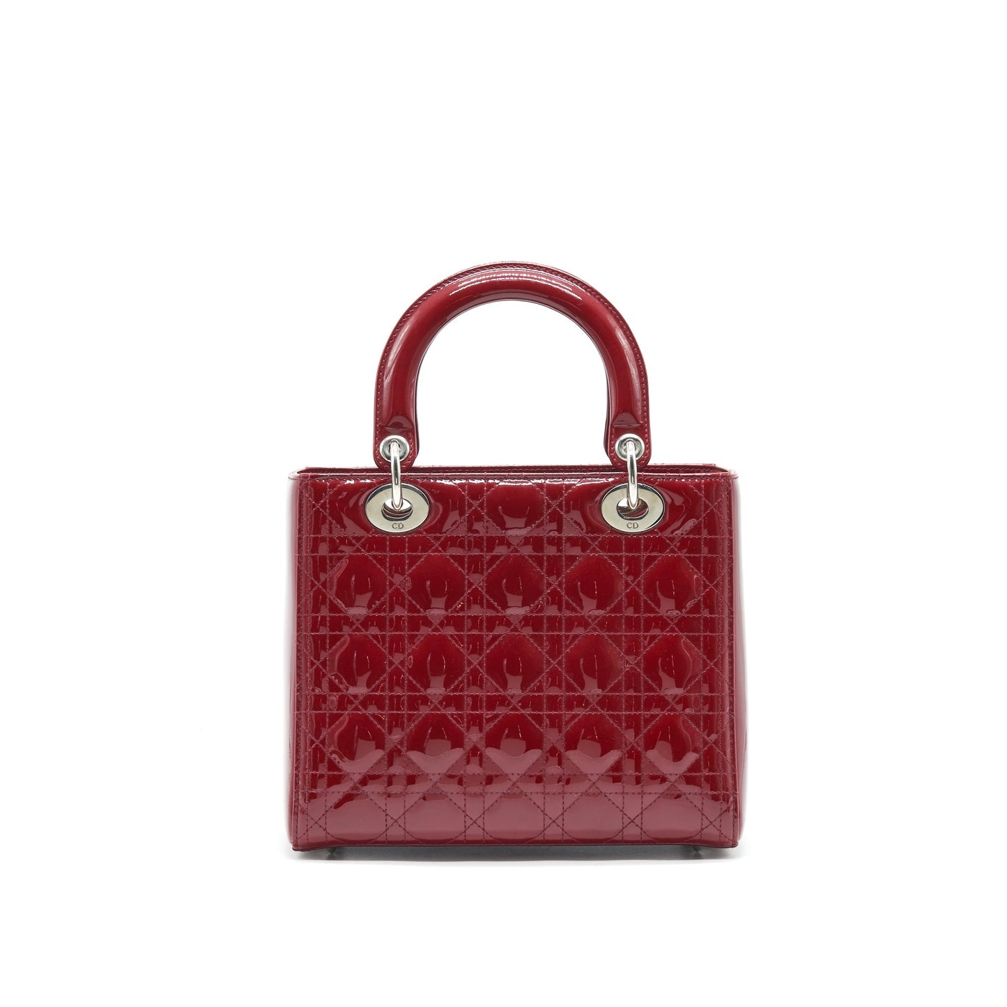CHRISTIAN DIOR MEDIUM LADY DIOR RED PATENT LEATHER BAG
