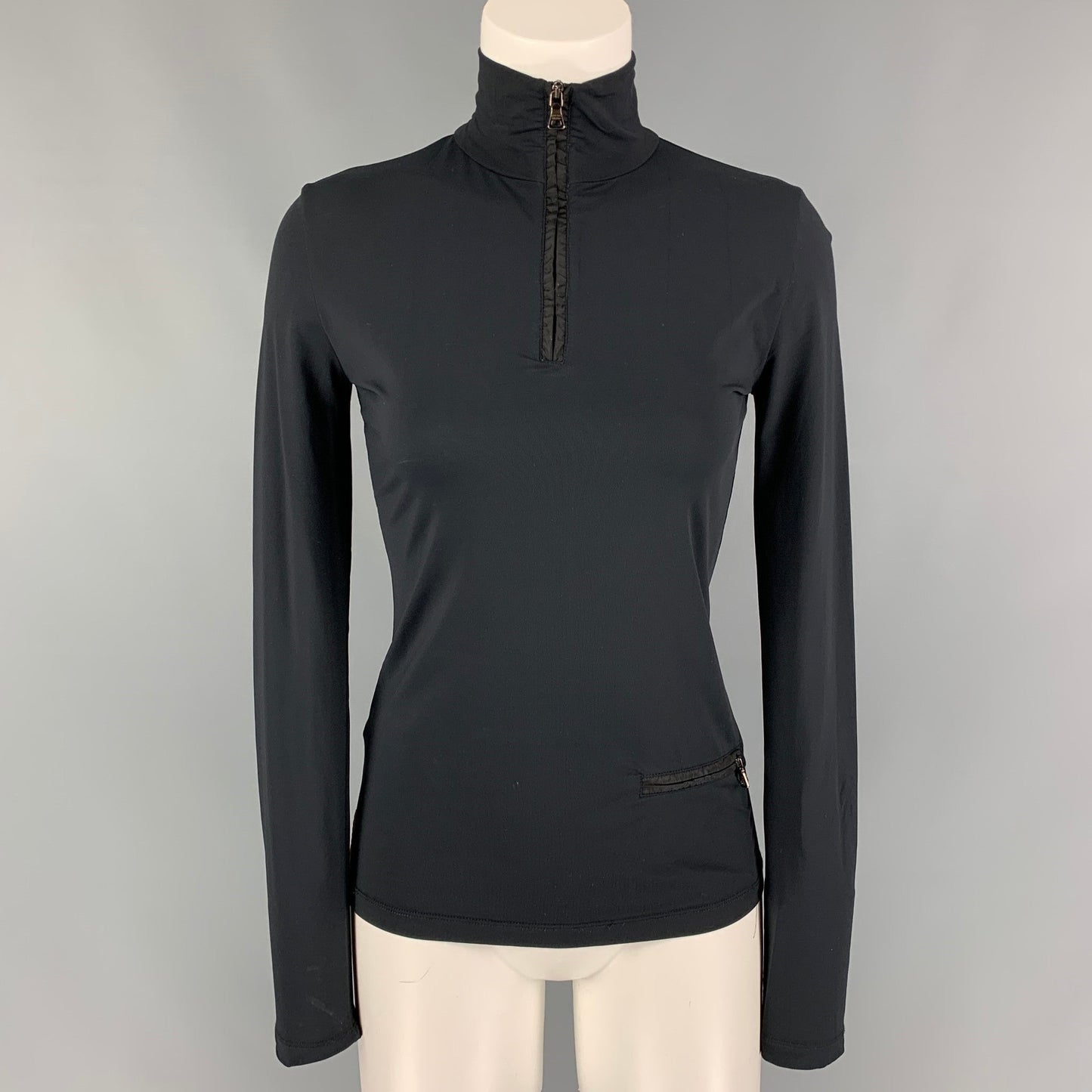 PRADA SPORT Size S Black Nylon High Collar Top