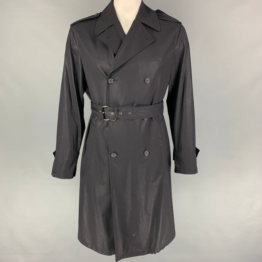 PRADA Size 42 Navy Belted Double Breasted Trench Coat