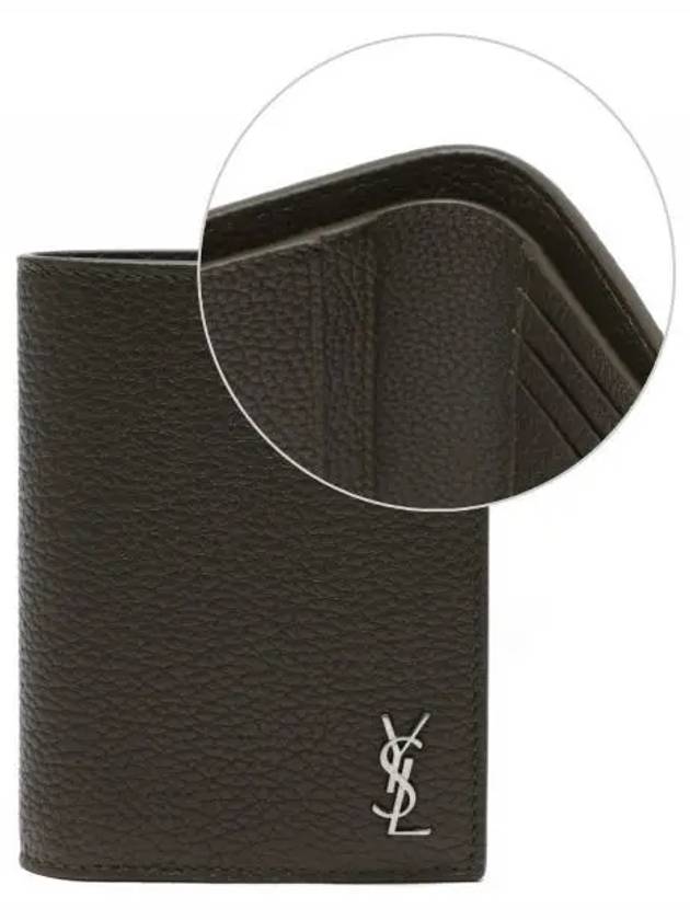 Saint Laurent Tiny Cassandre Credit Grained Leather Card Wallet Dark Khaki