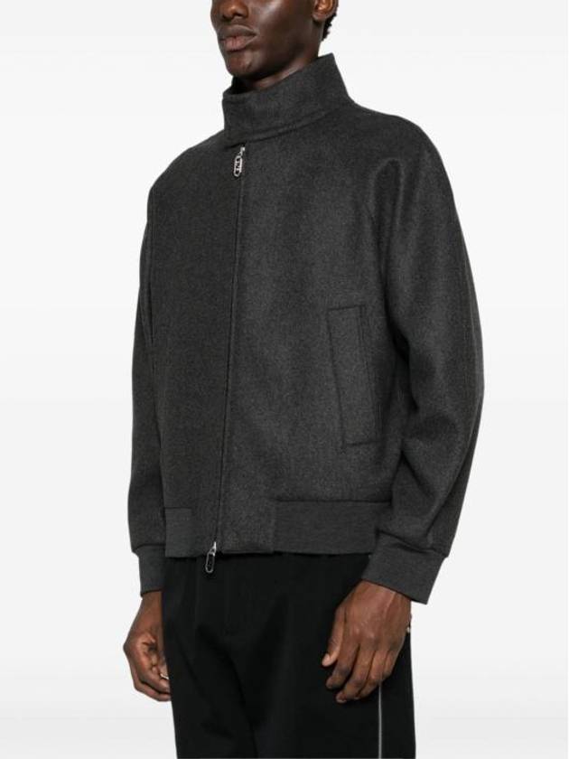 Fendi High Neck Cashmere Bomber Jacket Grey