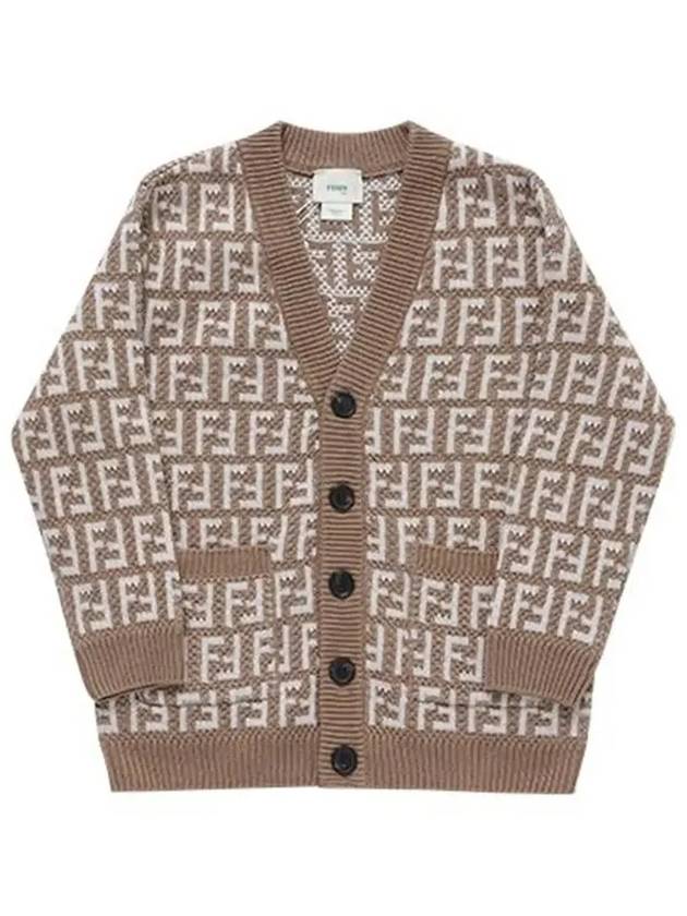 Fendi Kids FF Logo V-Neck Cardigan Brown