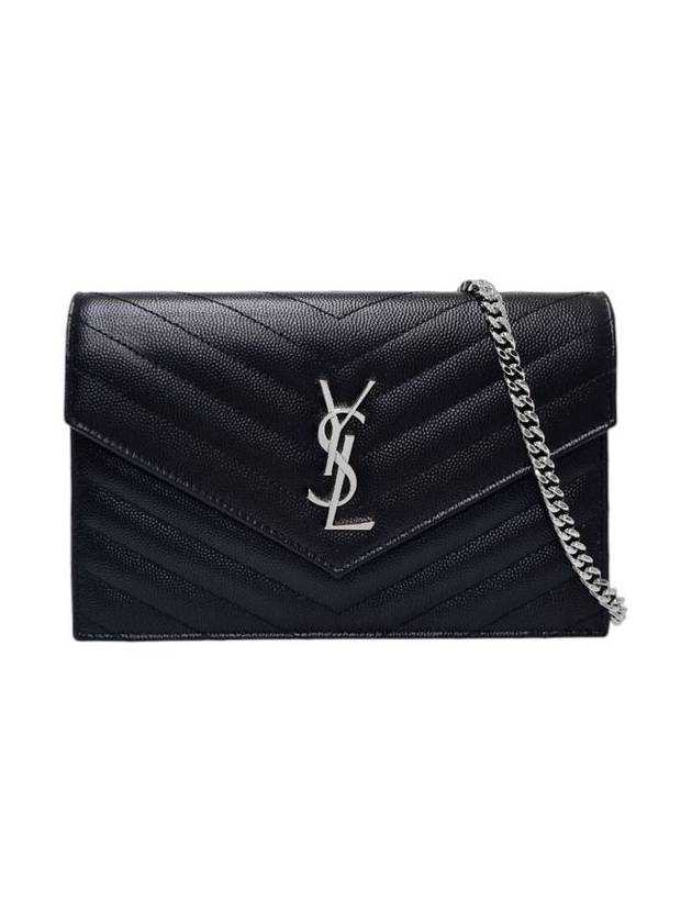 Saint Laurent 393953 Black Monogram Envelope Silver Chain Cross Bag