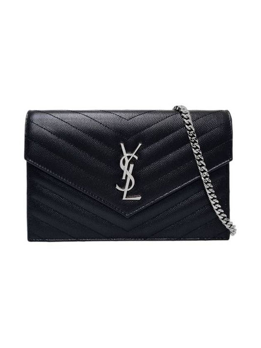 Saint Laurent 393953 Black Monogram Envelope Silver Chain Cross Bag