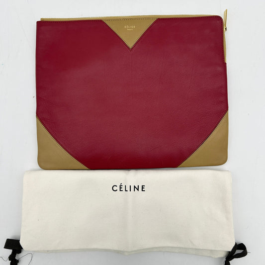 Celine Bi Color Large Coeur Red Beige Leather Clutch