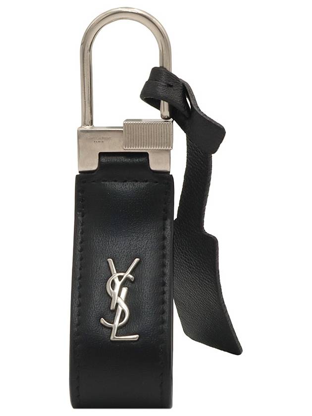Saint Laurent Black calfskin monogram silver mini key ring