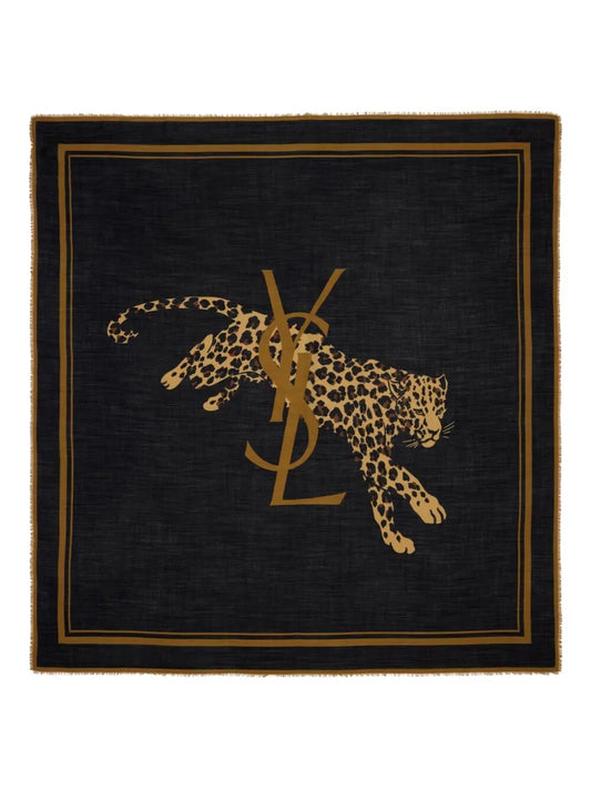 Saint Laurent Men Cassandre Large Square Scarf In Wool Twill