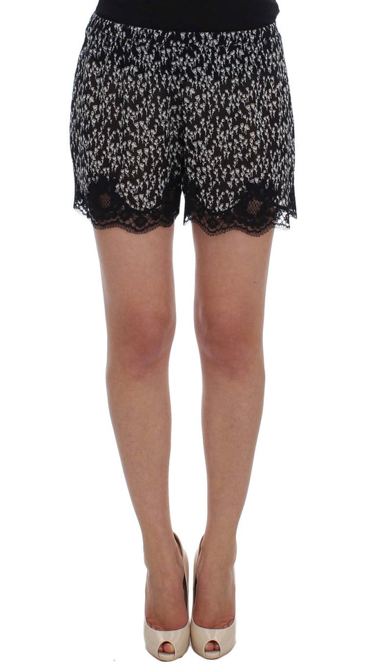 Dolce & Gabbana Black White Floral Lace Silk Sleepwear Women's Shorts
