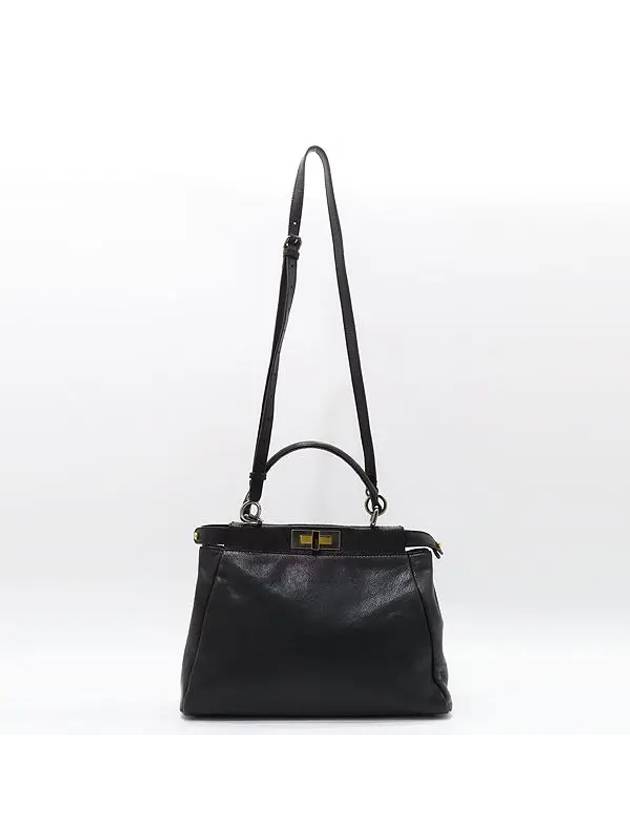 Fendi 8BN226 Black leather PEEKABOO regular gold logo tote bag shoulder strap 2WAY