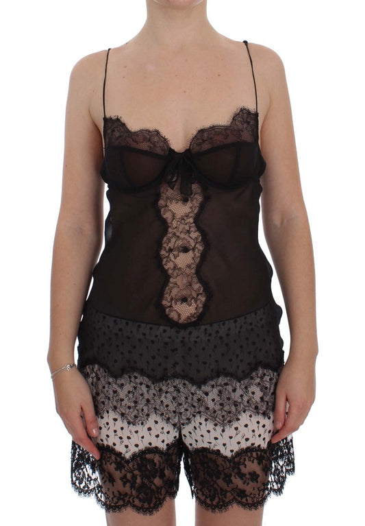 Dolce & Gabbana Black Silk Lace Babydoll Lingerie Women's Top