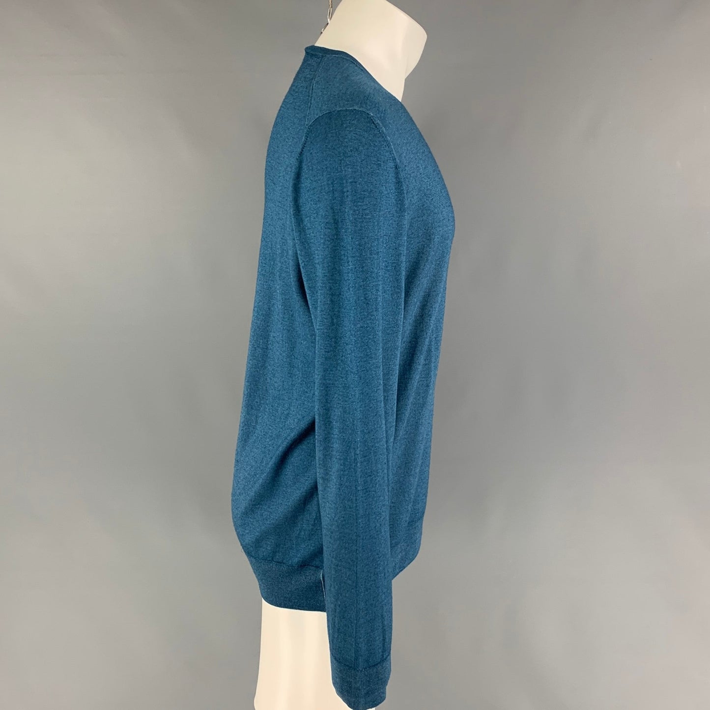 PRADA Size XL Blue Wool Silk Crew-Neck Pullover