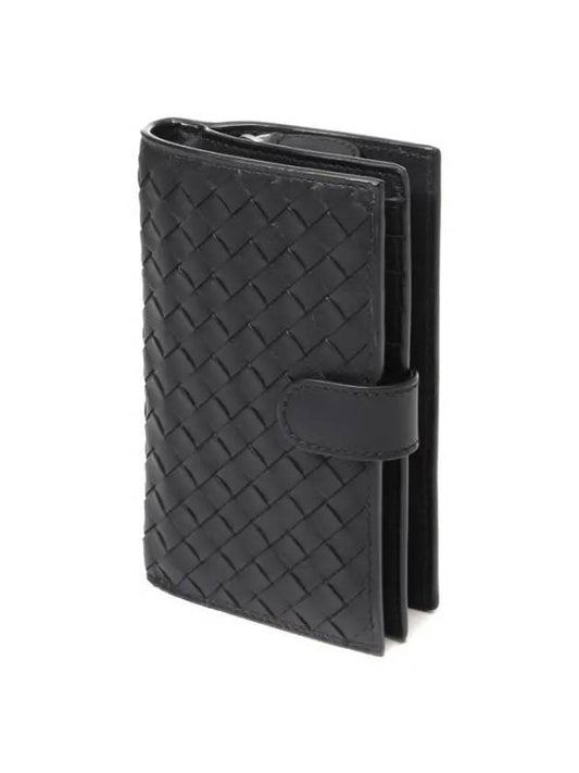 Bottega Veneta Intrecciato Weaving Nappa Leather Half Wallet Black