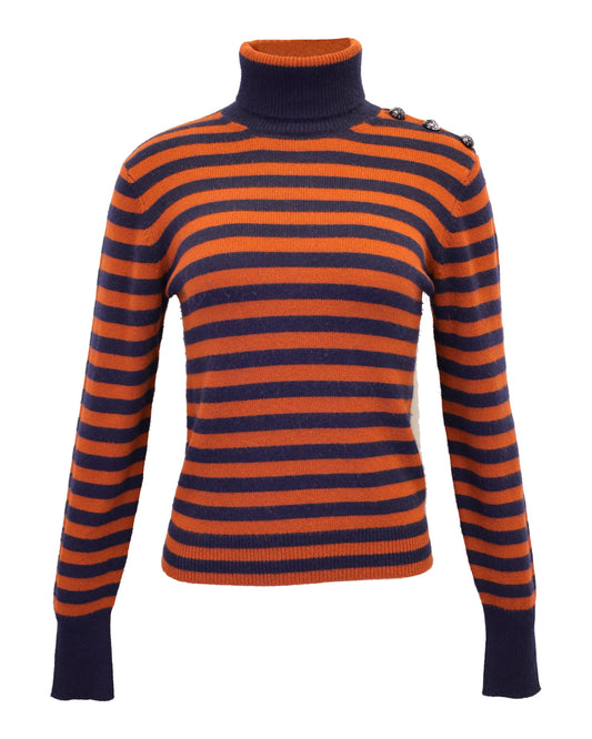 Chloe Striped Turtleneck Sweater in Orange Cashmere