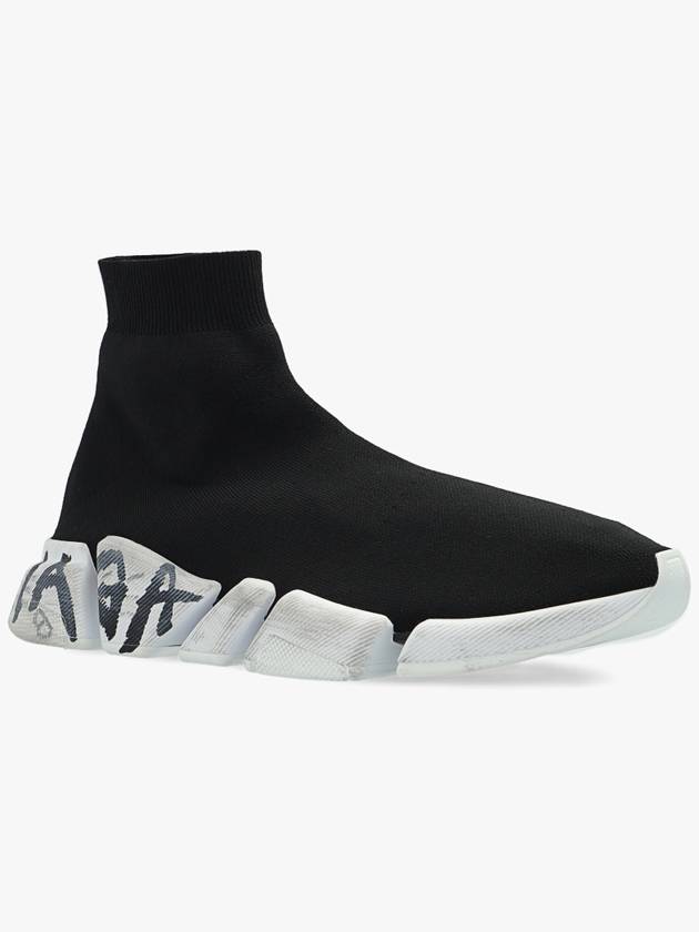 Balenciaga Speed 2.0 Graffiti Knit High Top Sneakers Black