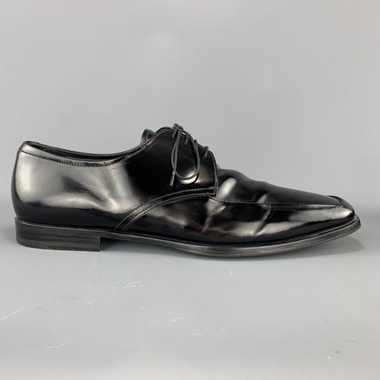 PRADA Size 12.5 Black Leather Apron Toe Lace Up