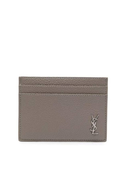 Saint Laurent Casandre Small Grain Leather Card Wallet Greysih Brown