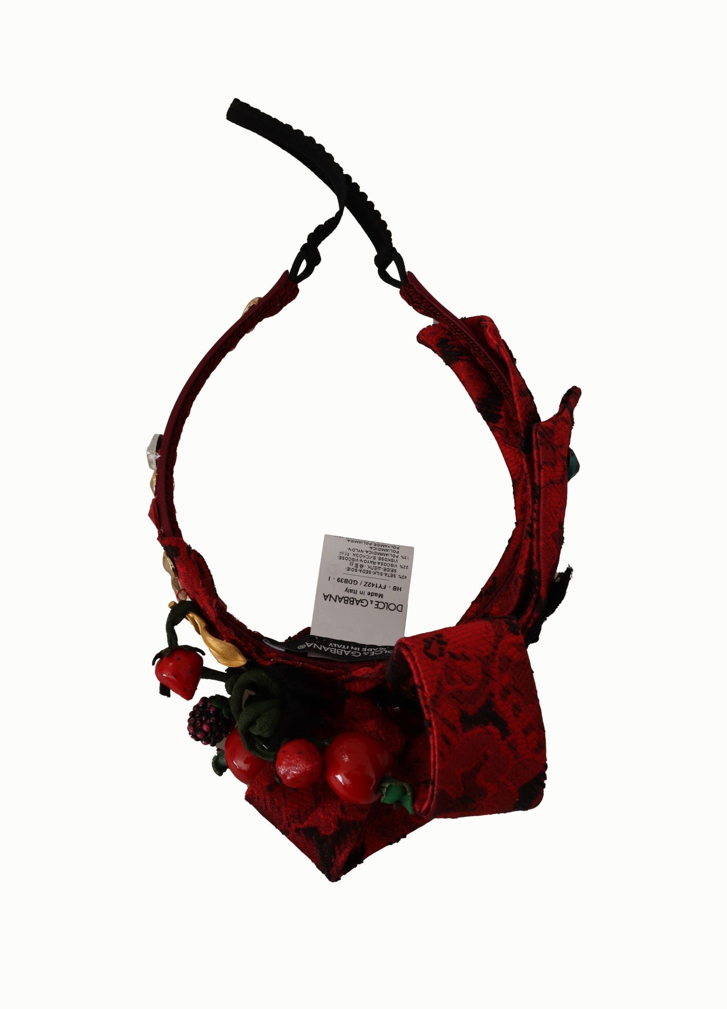 Dolce & Gabbana Cherry Silk Crystal Bow Logo Diadem Tiara Women's Headband