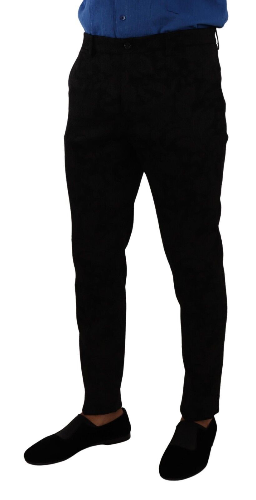 Dolce & Gabbana Black Brocade Skinny Formal Trouser Dress Men's Pants