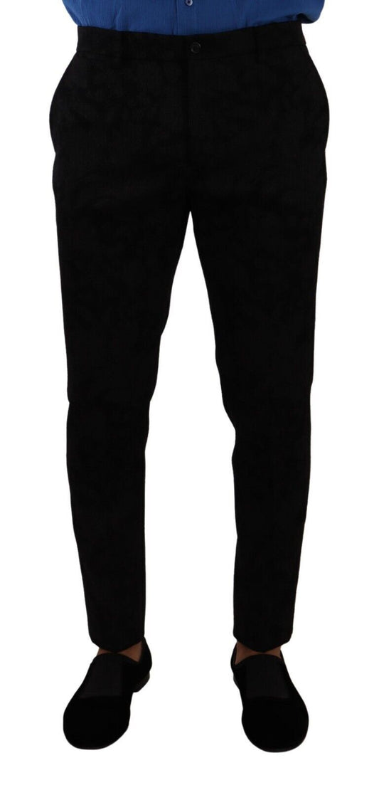 Dolce & Gabbana Black Brocade Skinny Formal Trouser Dress Men's Pants